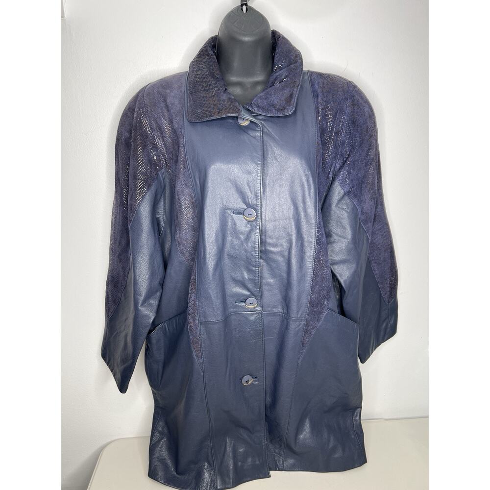 Vintage Pelle Leather Jacket Navy Button Up Shimmer Women’s Size Medium